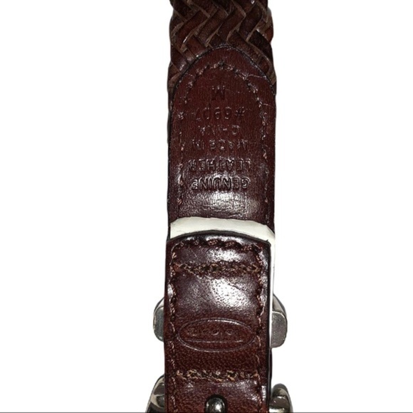 Talbots M brown braided leather belt silver buckle